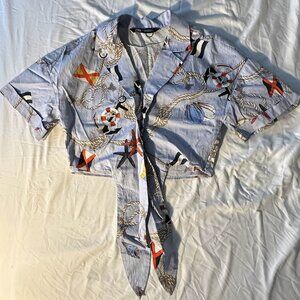 Blue Zara Pirate Tie Crop Top